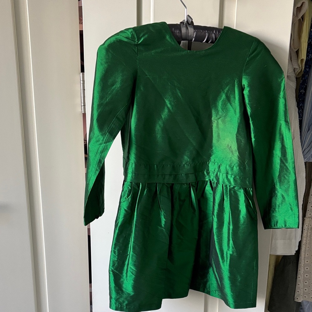 Elegant Green Long Sleeve Dress for little girl meal occasion perfect